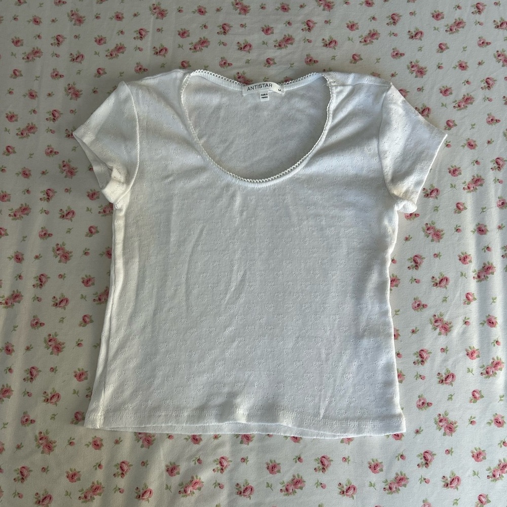 ANTISTAR Pointelle Heart White Women's Top